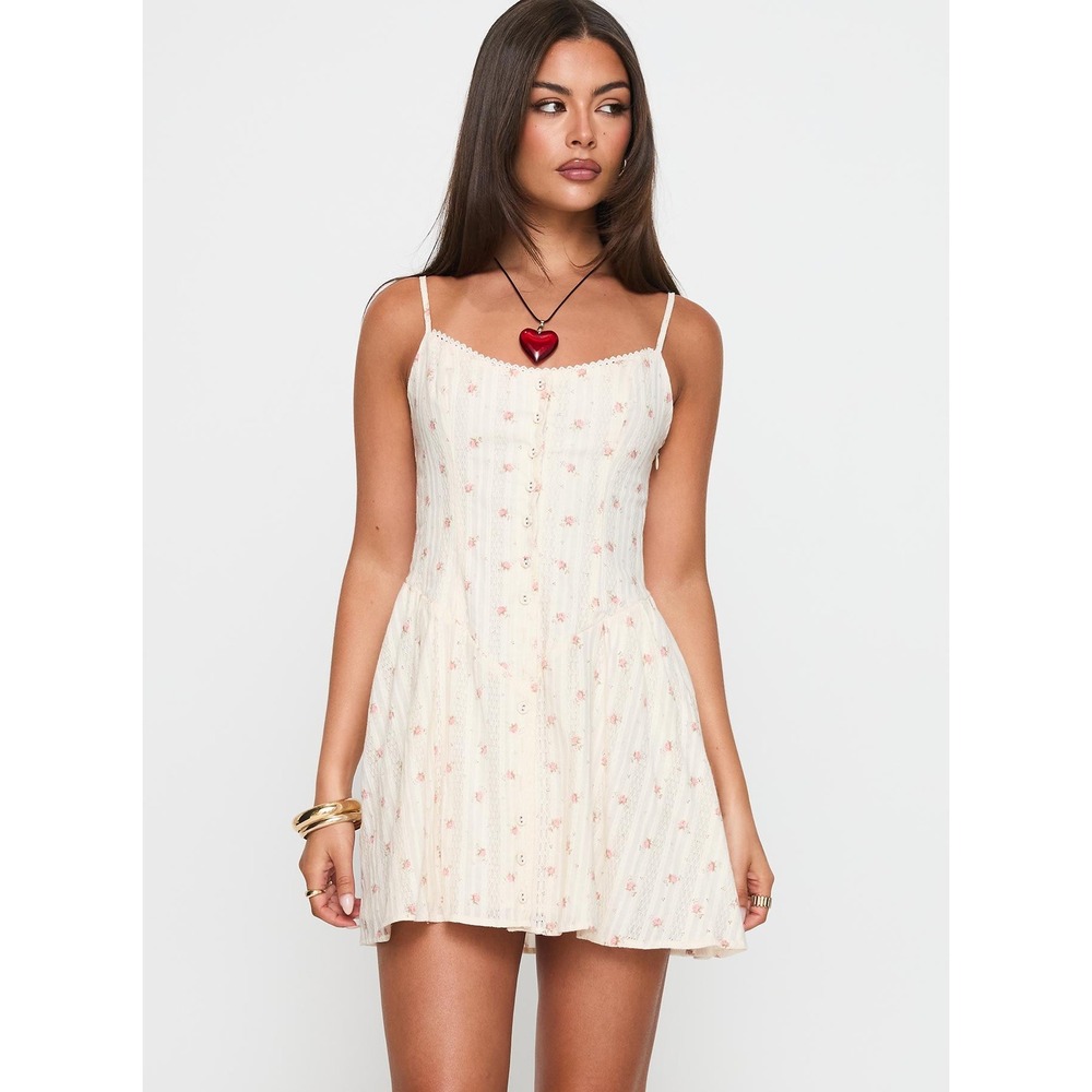 Princess Polly Mini Dress Toulouse Floral Lace Button Front NEW Cream Size 8